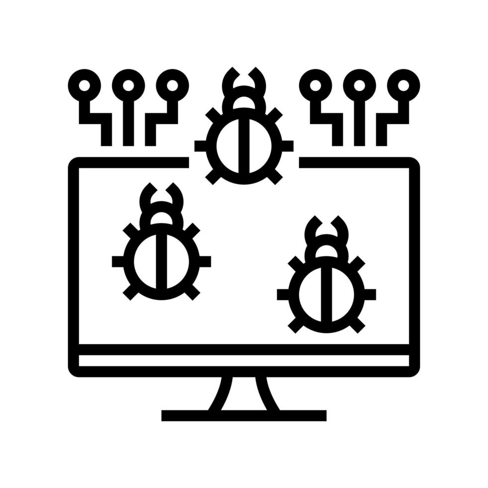 illustration vectorielle de l'icône de la ligne de virus informatique vecteur