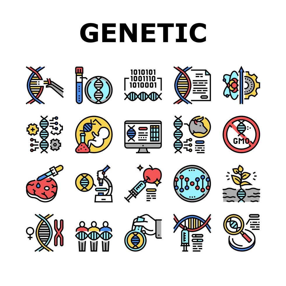 icônes de collection de génie génétique définies illustration vectorielle vecteur