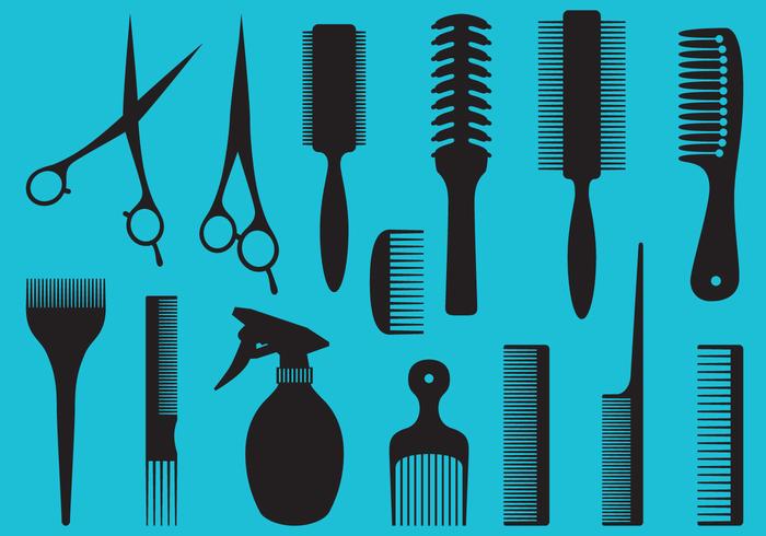 Silhouettes d'outils de coiffeur vecteur