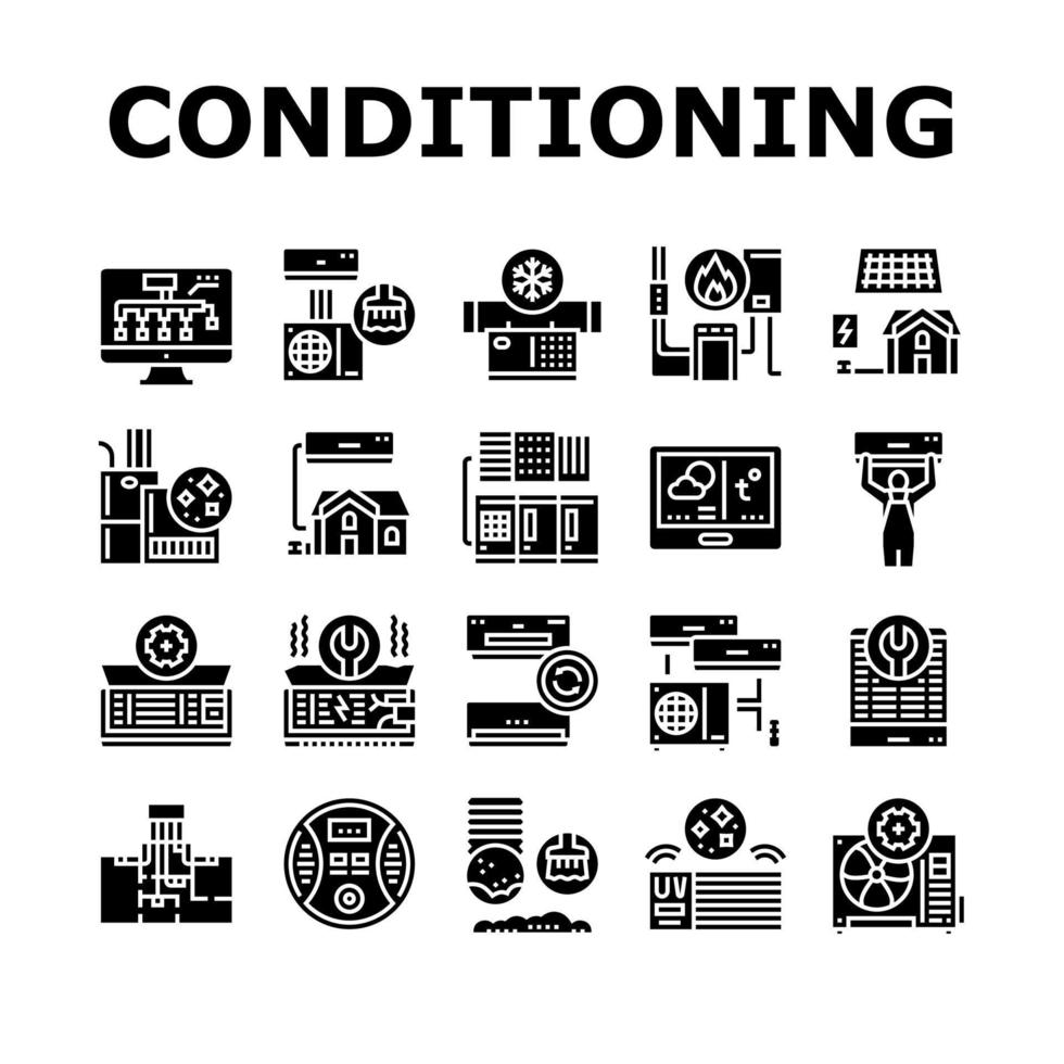 système de conditionnement électronique icônes définies vecteur