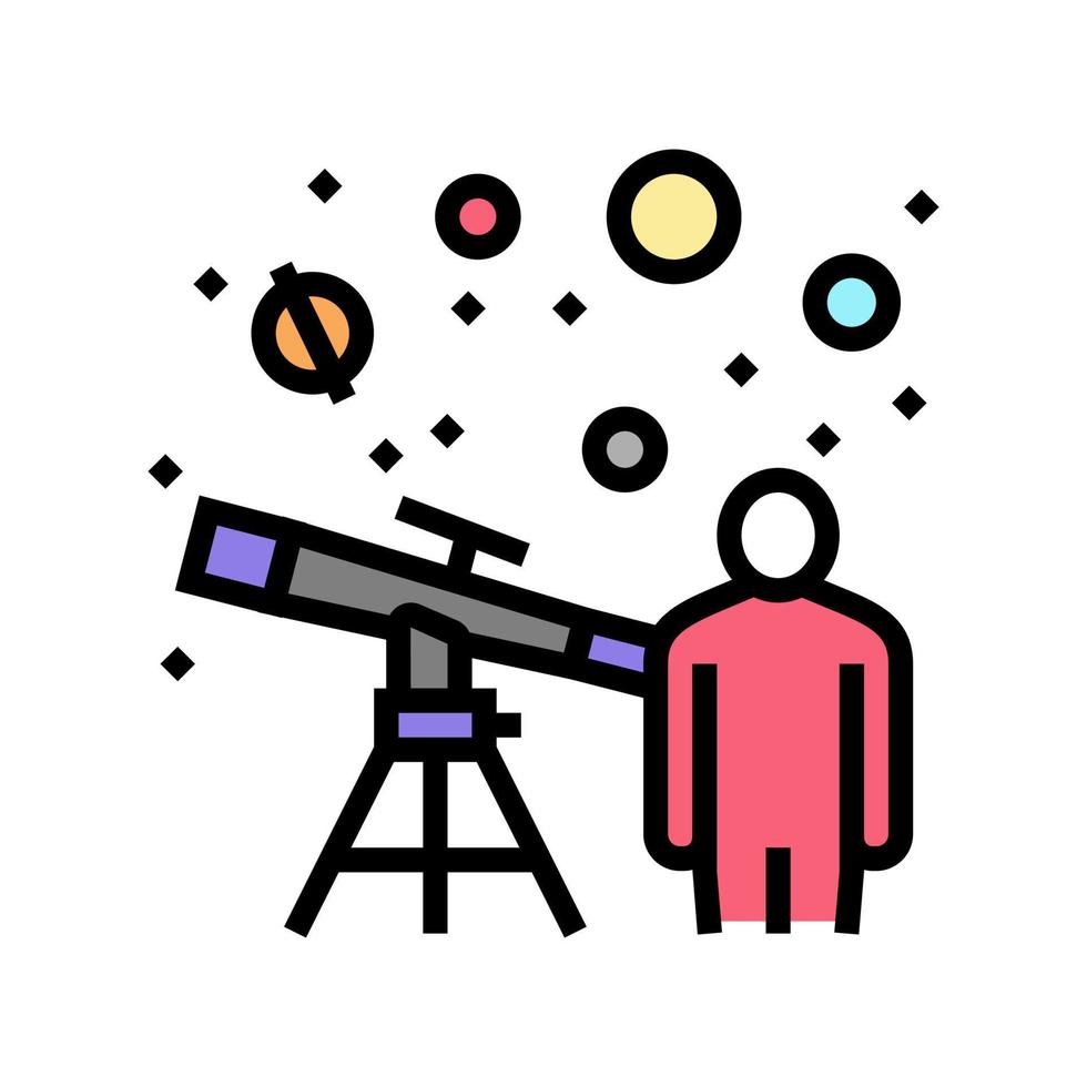 astronome regardant dans le télescope sur l'illustration vectorielle de l'icône de couleur des étoiles vecteur