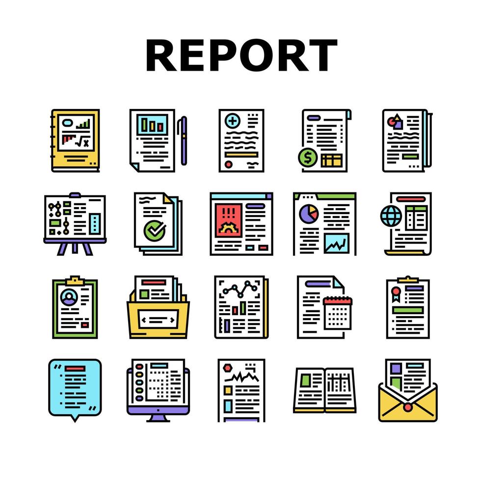 rapports documentation collection icônes définies vecteur