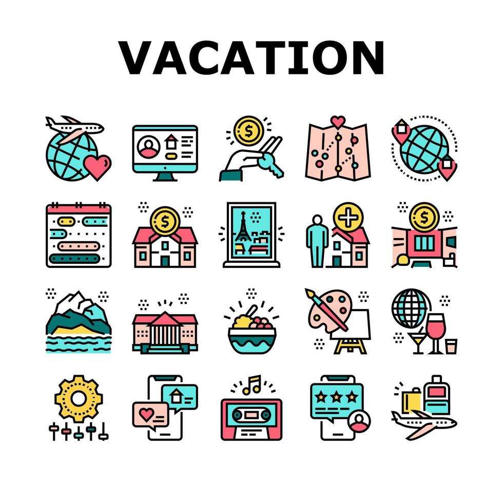 locations de vacances lieu collection icônes set vector