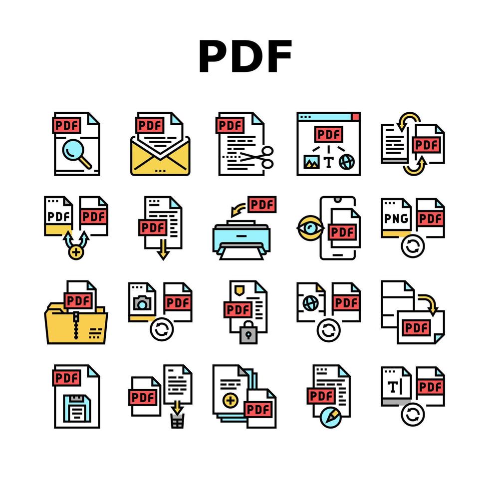 icônes de collection de fichiers électroniques pdf set vector