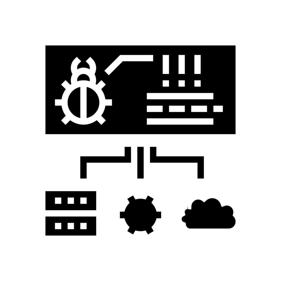 virus sur le serveur, le cloud et les composants informatiques glyphe icône illustration vectorielle vecteur