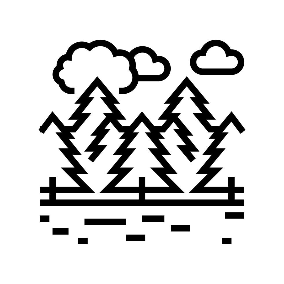 illustration vectorielle de l'icône de la ligne des forêts de conifères vecteur