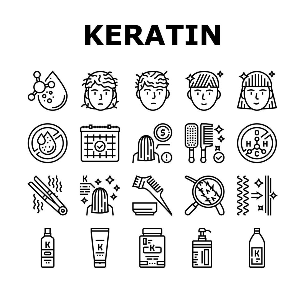 icônes de collection de procédure de cheveux kératine set vector