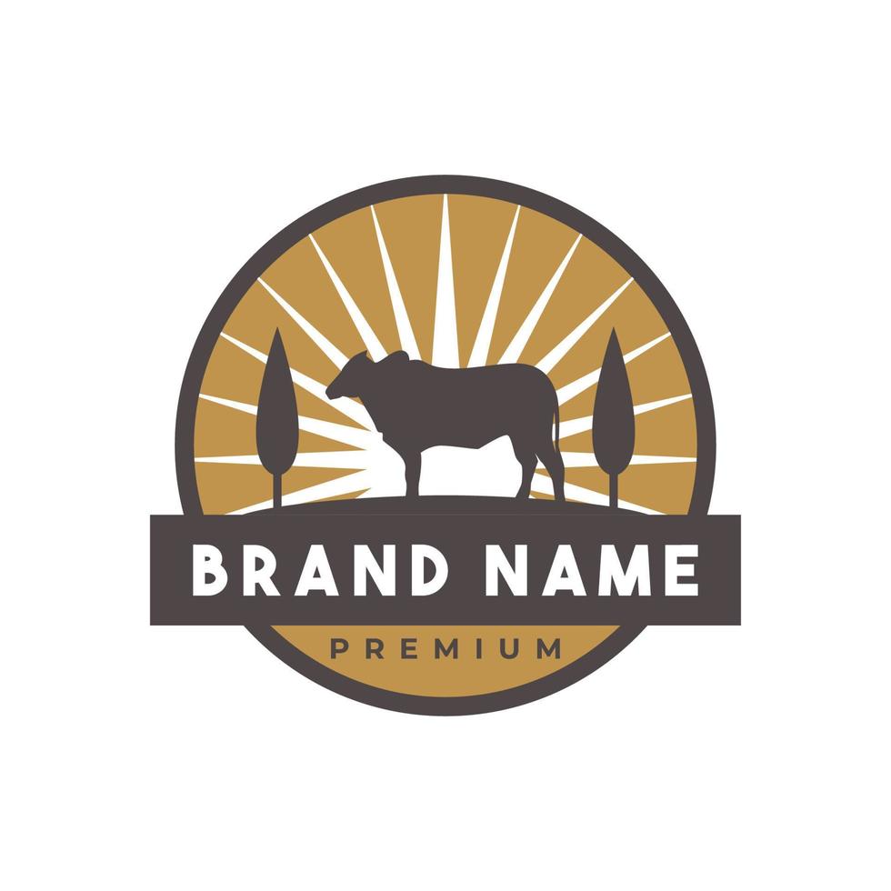 modèle de conception de logo de ferme bovine vecteur plat