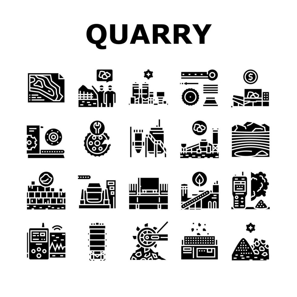 icônes de processus industriel d'exploitation minière de carrière définies vecteur