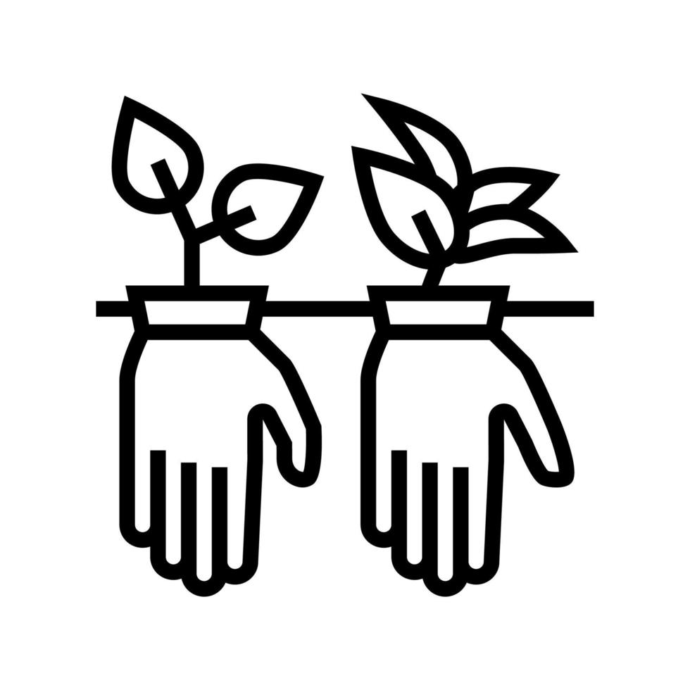 plante poussant à partir d'illustration vectorielle d'icône de ligne de gants vecteur