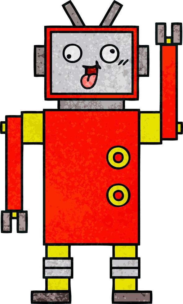 robot fou de dessin animé de texture grunge rétro vecteur