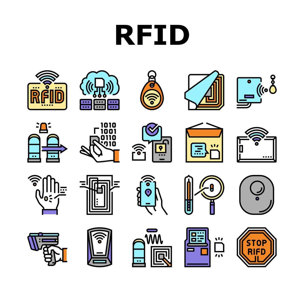 icônes de collection de technologie de puce rfid set vector