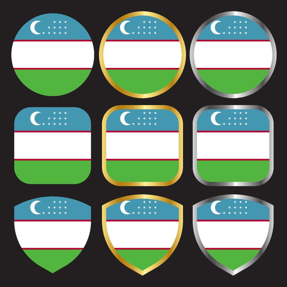 icône vectorielle du drapeau de l'ouzbékistan sertie de bordure or et argent vecteur