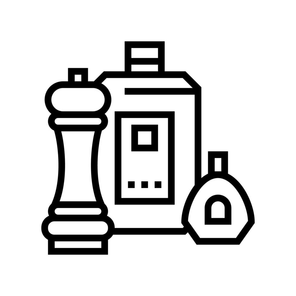 illustration vectorielle de l'icône de la ligne des paquets de poivre, de sel et de sauce aux épices vecteur