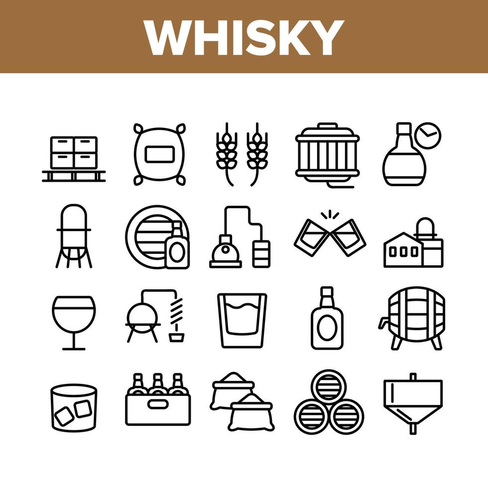 whisky boisson alcoolisée collection icônes définies vecteur