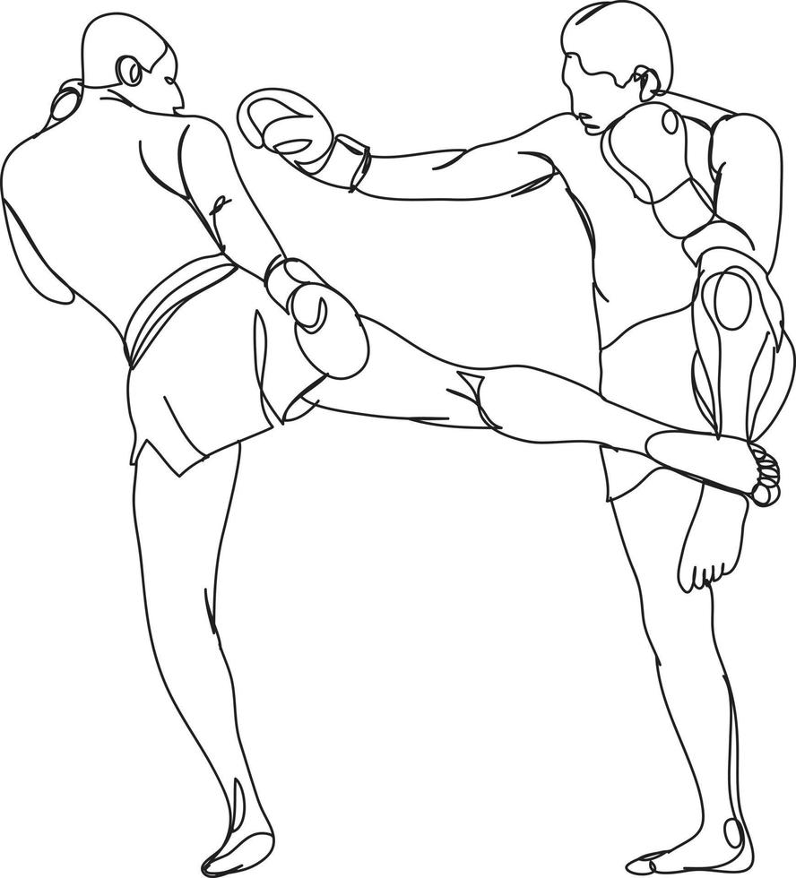 illustration vectorielle de dessin au trait de boxe thaïlandaise. vecteur