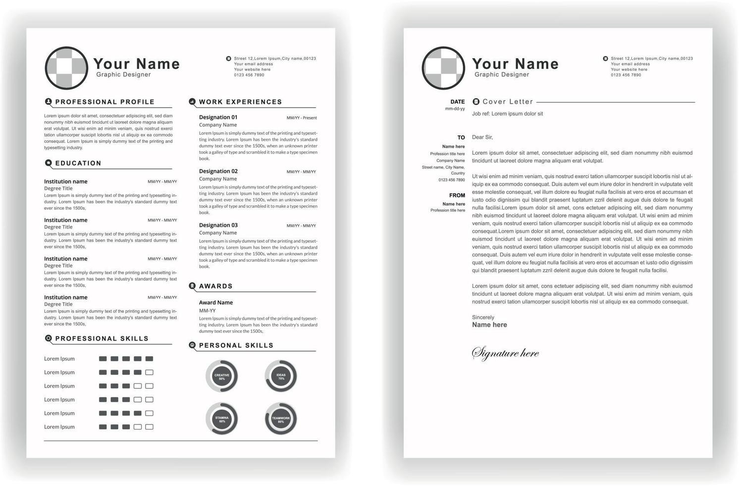 conception de modèle de cv ou de curriculum vitae professionnel et lettre de motivation vecteur