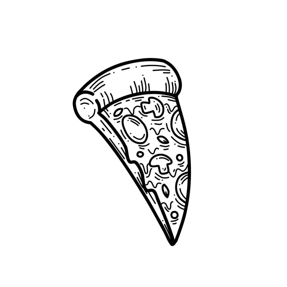 tranche de pizza doodle illustration de contour dessiné à la main vecteur