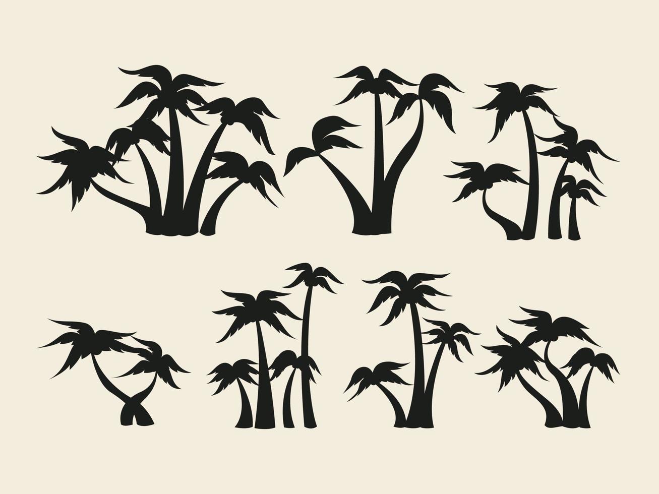 définir un groupe de collection de silhouettes vectorielles de cocotiers en illustration de style dessin animé vecteur