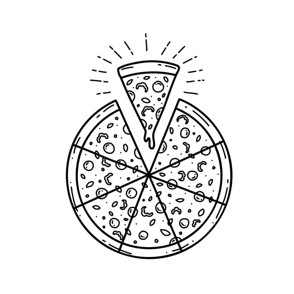 pizza italienne ronde complète doodle illustration vectorielle dessinée à la main vecteur