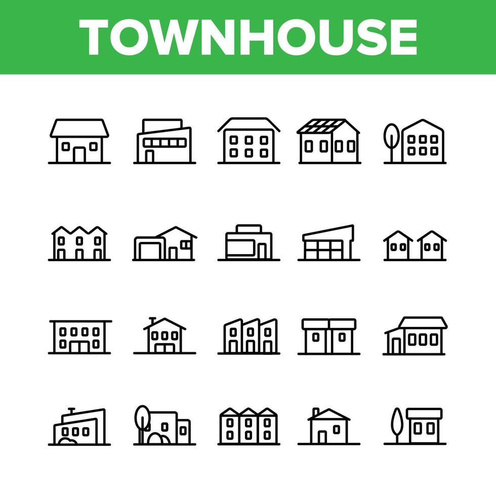 maisons de ville, ensemble d'icônes linéaires vectorielles de bâtiments résidentiels vecteur
