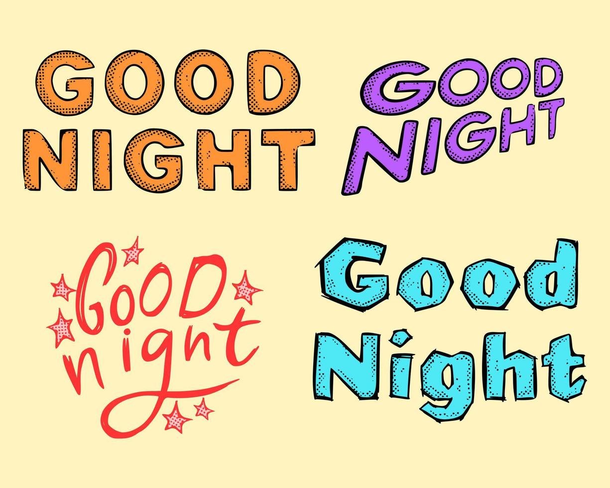 bonne nuit typographie illustration colorée définie vecteur gratuit