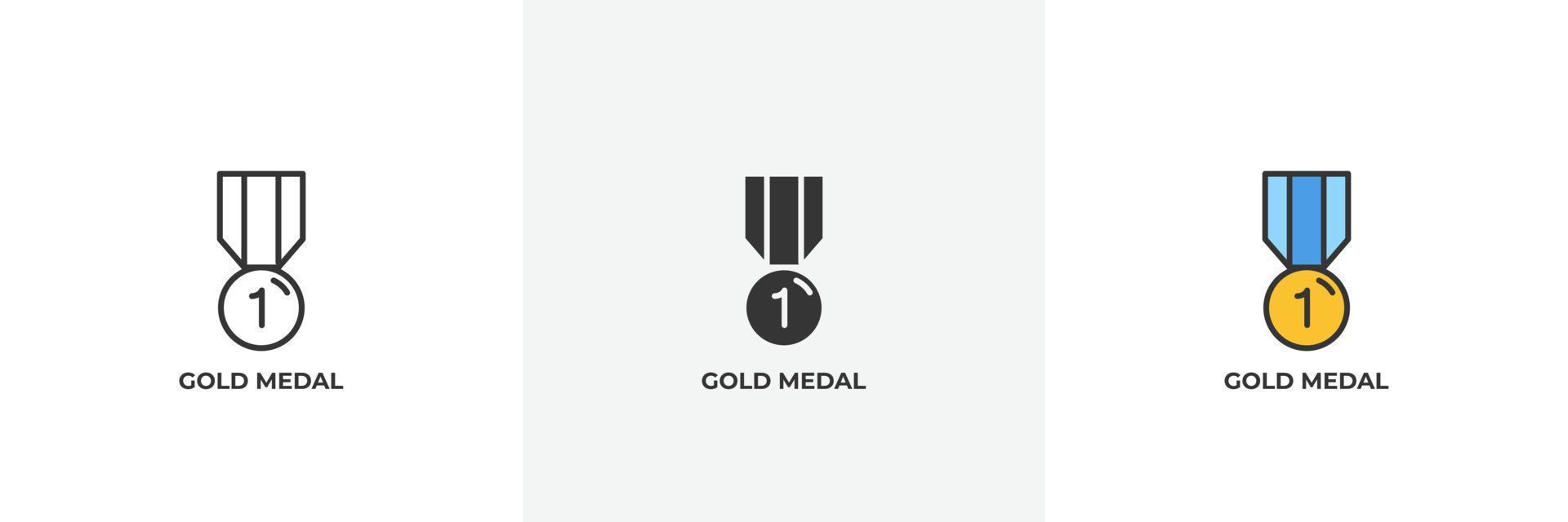 icône de la médaille d'or. ligne, version colorée de contour solide et rempli, contour et signe vectoriel rempli. symbole d'idée, illustration de logo. graphiques vectoriels
