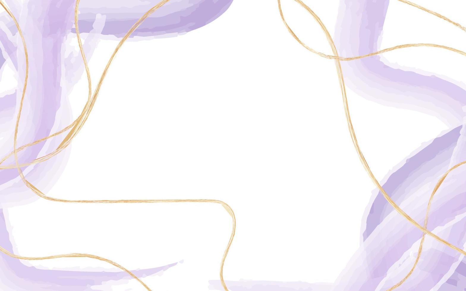 fond aquarelle liquide violet lavande avec rayures dorées. effet marbre pastel avec des lignes dorées, dessiné avec des brosses vectorielles. modèle de conception pour invitation, menu, invitation de mariage. vecteur