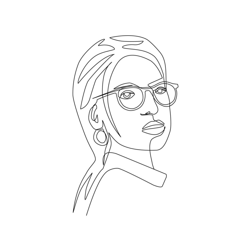 illustration vectorielle d'un portrait féminin dessiné dans un style d'art en ligne vecteur