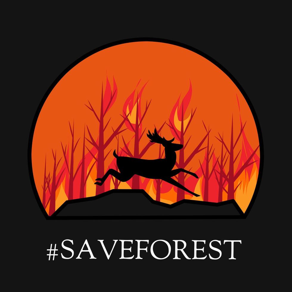 vecteur d'illustration de sauver la forêt, cerf à la forêt, parfait pour l'affiche, etc.