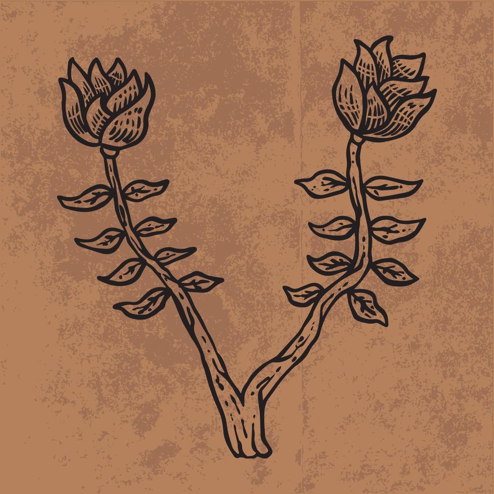 feuille botanique doodle dessin au trait de fleurs sauvages. illustration vectorielle dessinés à la main. contour floral vintage. adapté au papier peint, aux affiches, aux autocollants, au contenu des médias sociaux vecteur