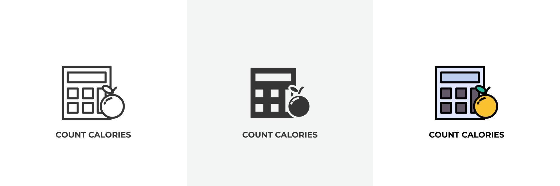 compter l'icône de calories. ligne, version colorée de contour solide et rempli, contour et signe vectoriel rempli. symbole d'idée, illustration de logo. graphiques vectoriels