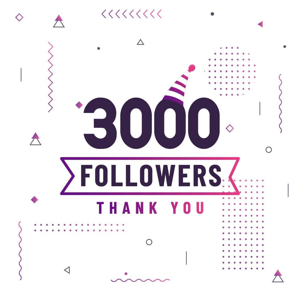 merci 3000 followers, 3k followers célébrant un design coloré moderne. vecteur