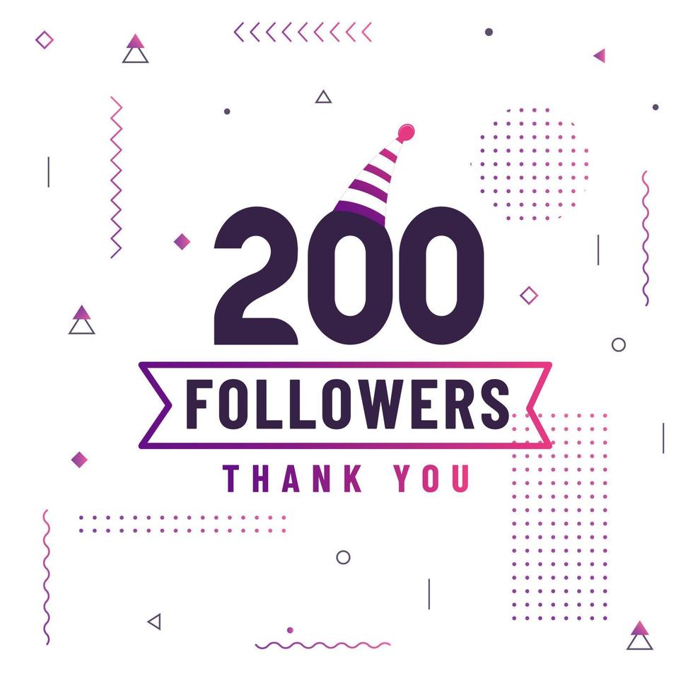 merci 200 followers célébration design coloré moderne. vecteur