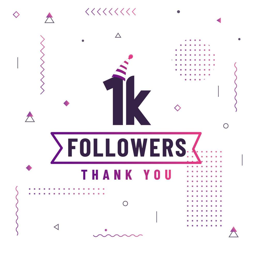 merci 1k followers, 1000 followers célébration design coloré moderne. vecteur