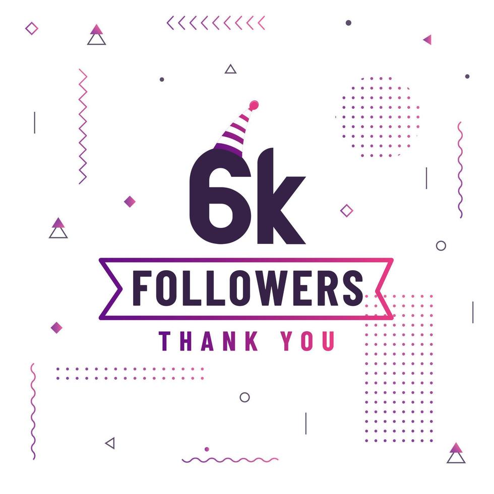 merci 6k followers, 6000 followers célébrant un design coloré moderne. vecteur