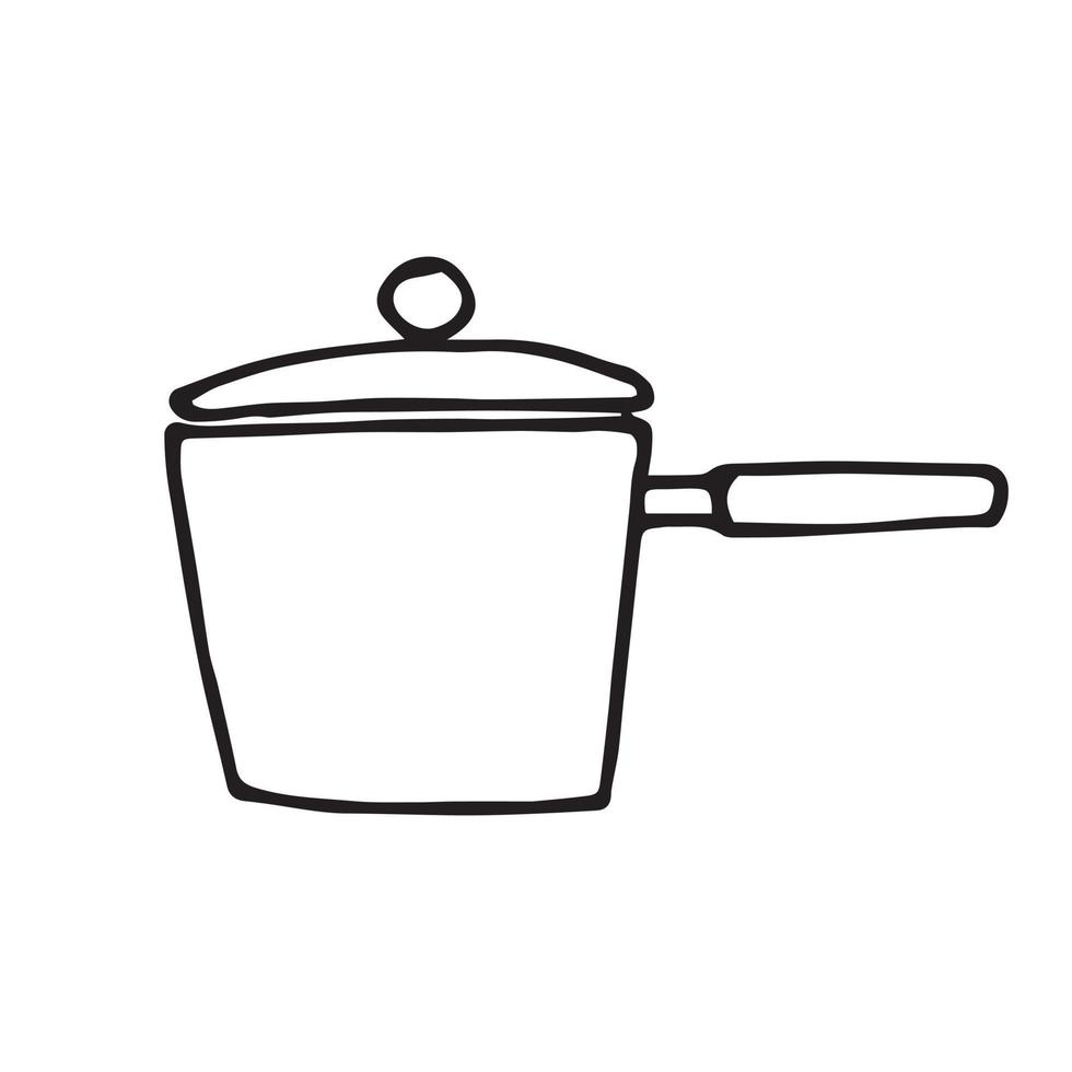 dessin vectoriel dans le style de doodle. pot. casserole en métal pour cuisiner, ustensiles de cuisine