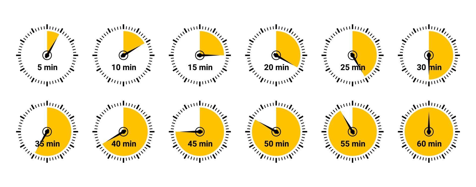 collection d'icônes de minuterie. ensemble d'icônes de chronomètre de minuterie. compte à rebours de 0 à 60 secondes. vecteur