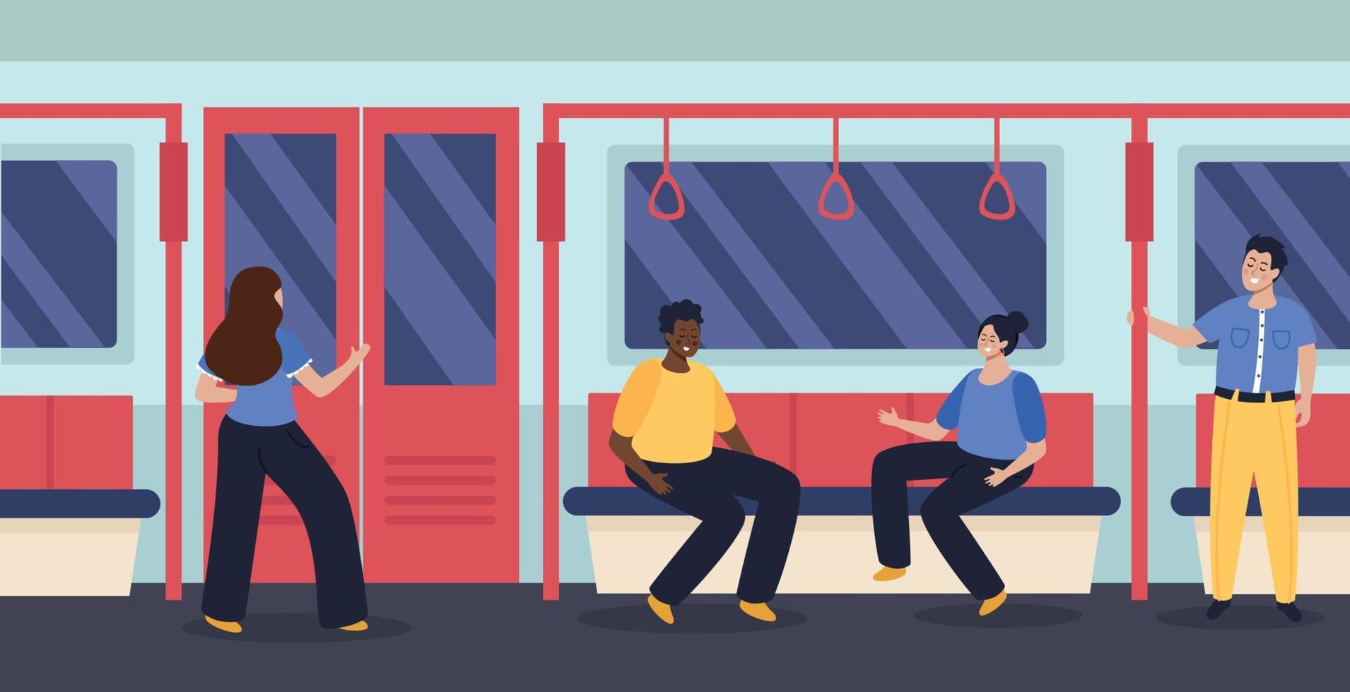 personnes dans le métro illustration plate vecteur