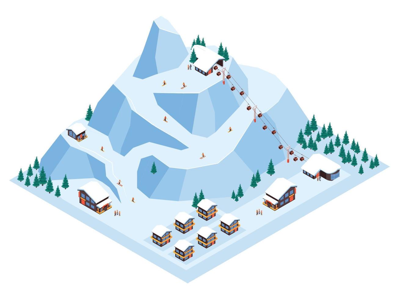 illustration isométrique de la station de ski vecteur