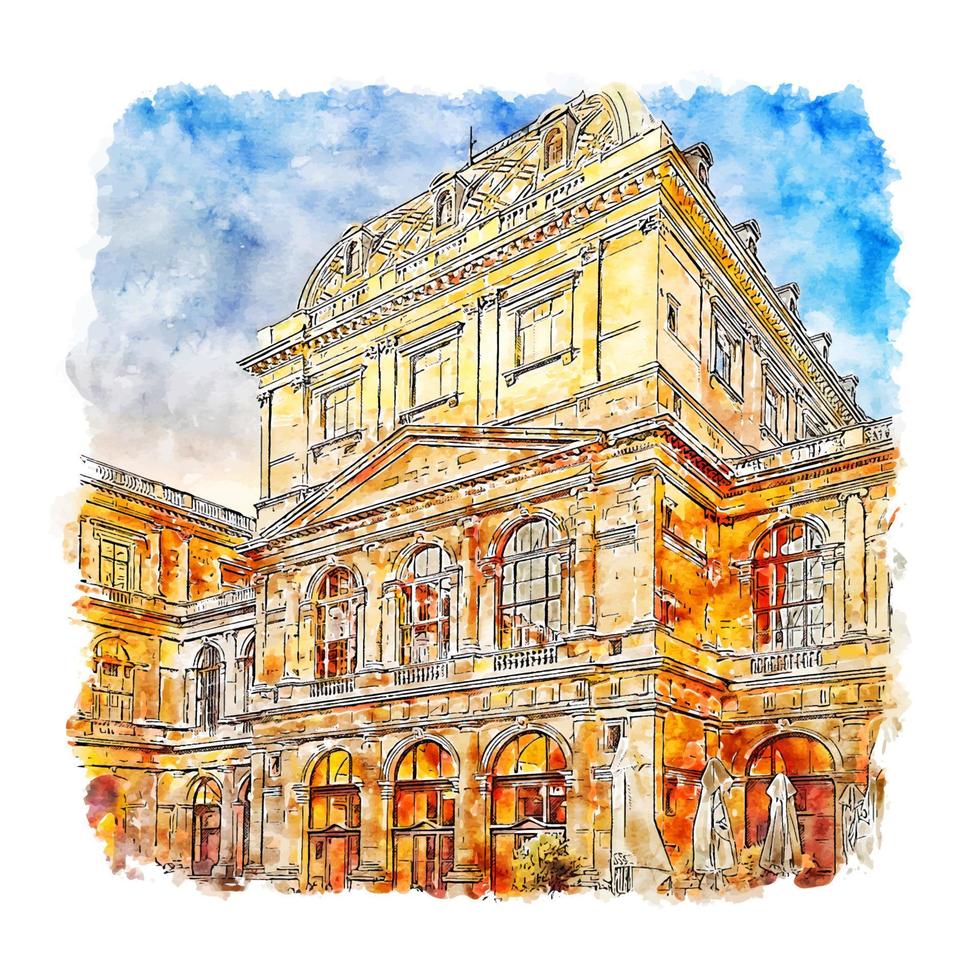 vienne autriche croquis aquarelle illustration dessinée à la main vecteur