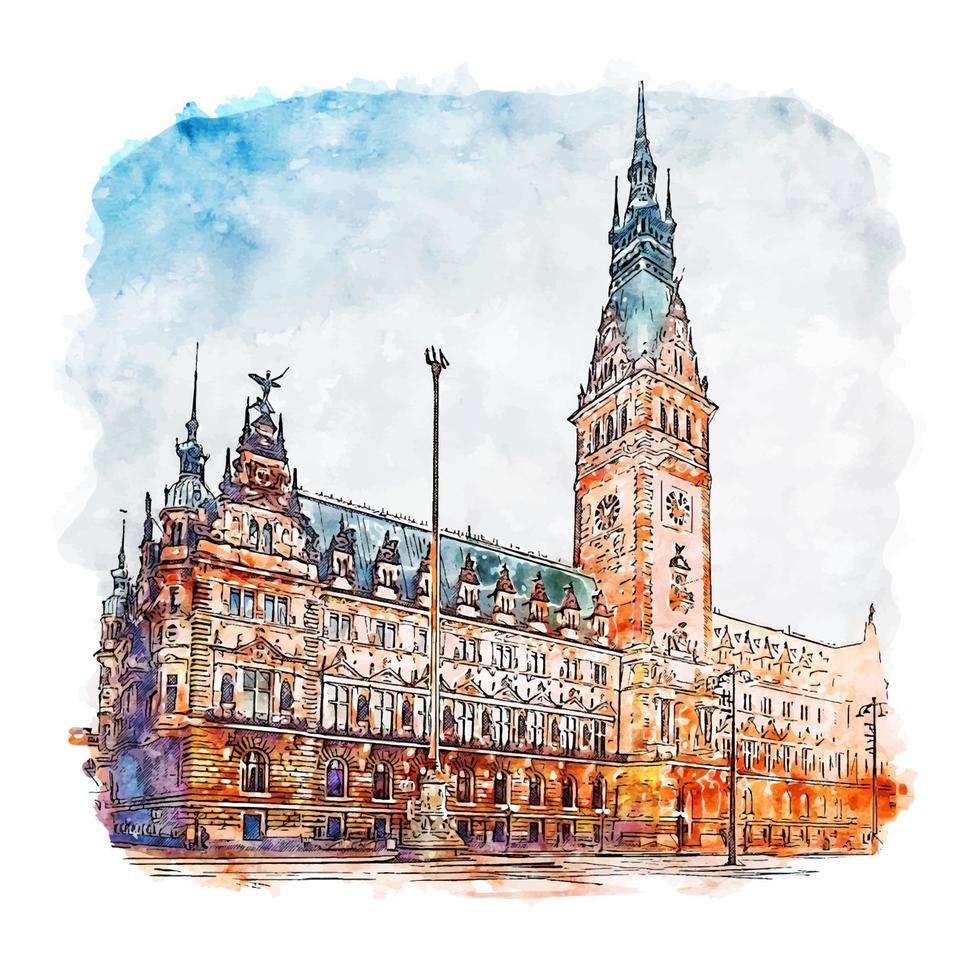 hambourg allemagne croquis aquarelle illustration dessinée à la main vecteur