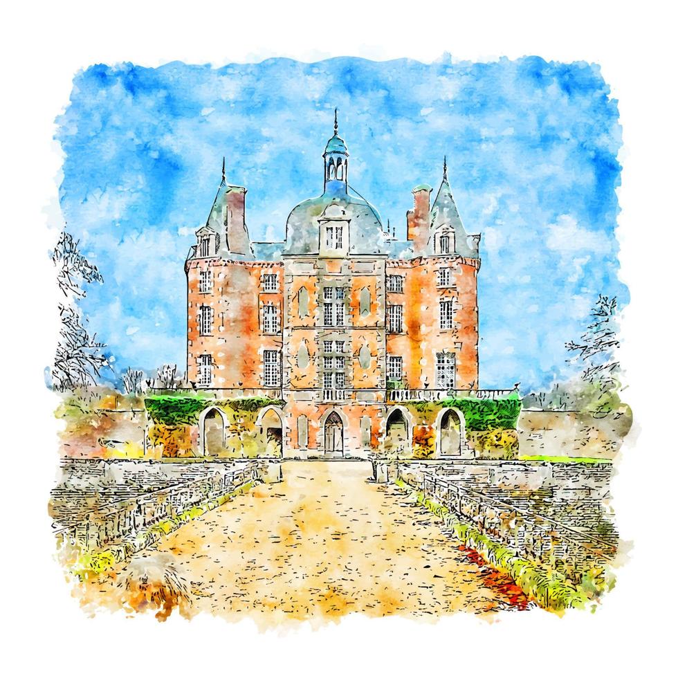 château france croquis aquarelle illustration dessinée à la main vecteur