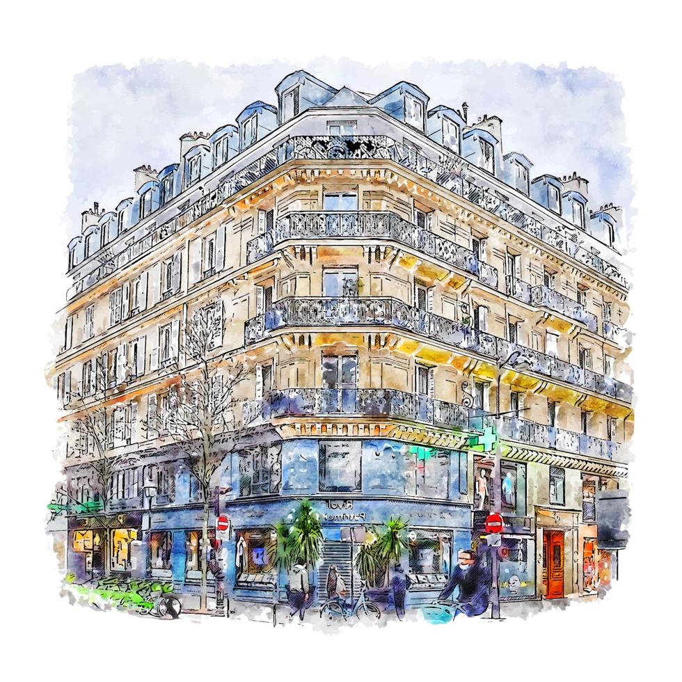 architecture paris france croquis aquarelle illustration dessinée à la main vecteur