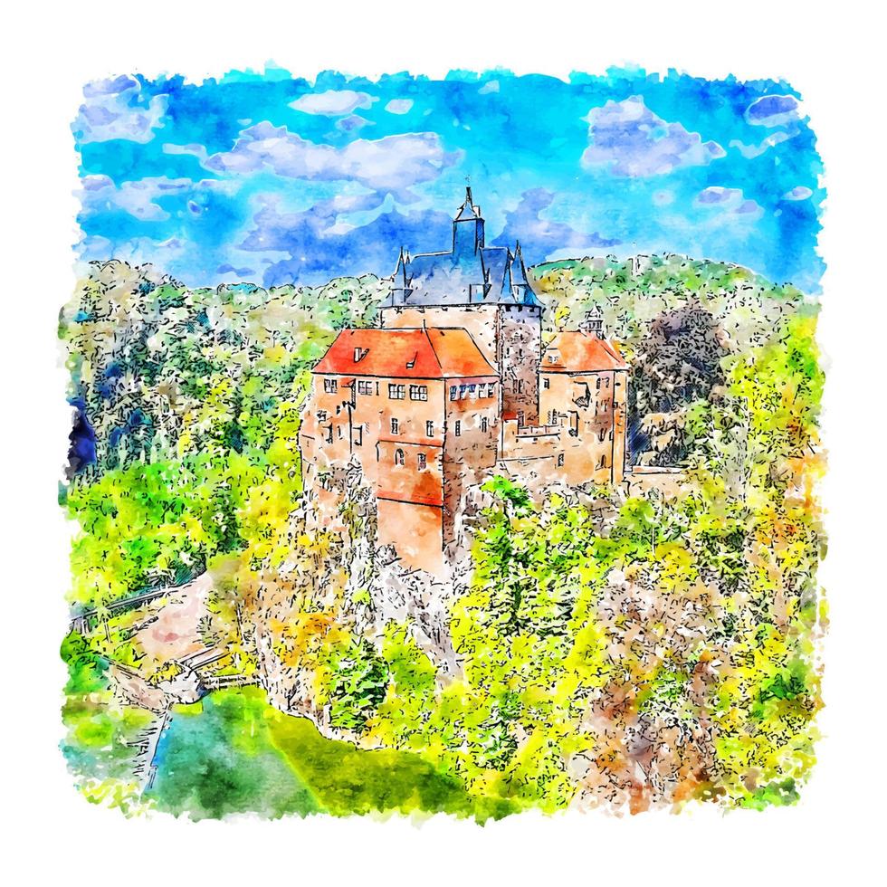 burg kriebstein allemagne croquis aquarelle illustration dessinée à la main vecteur