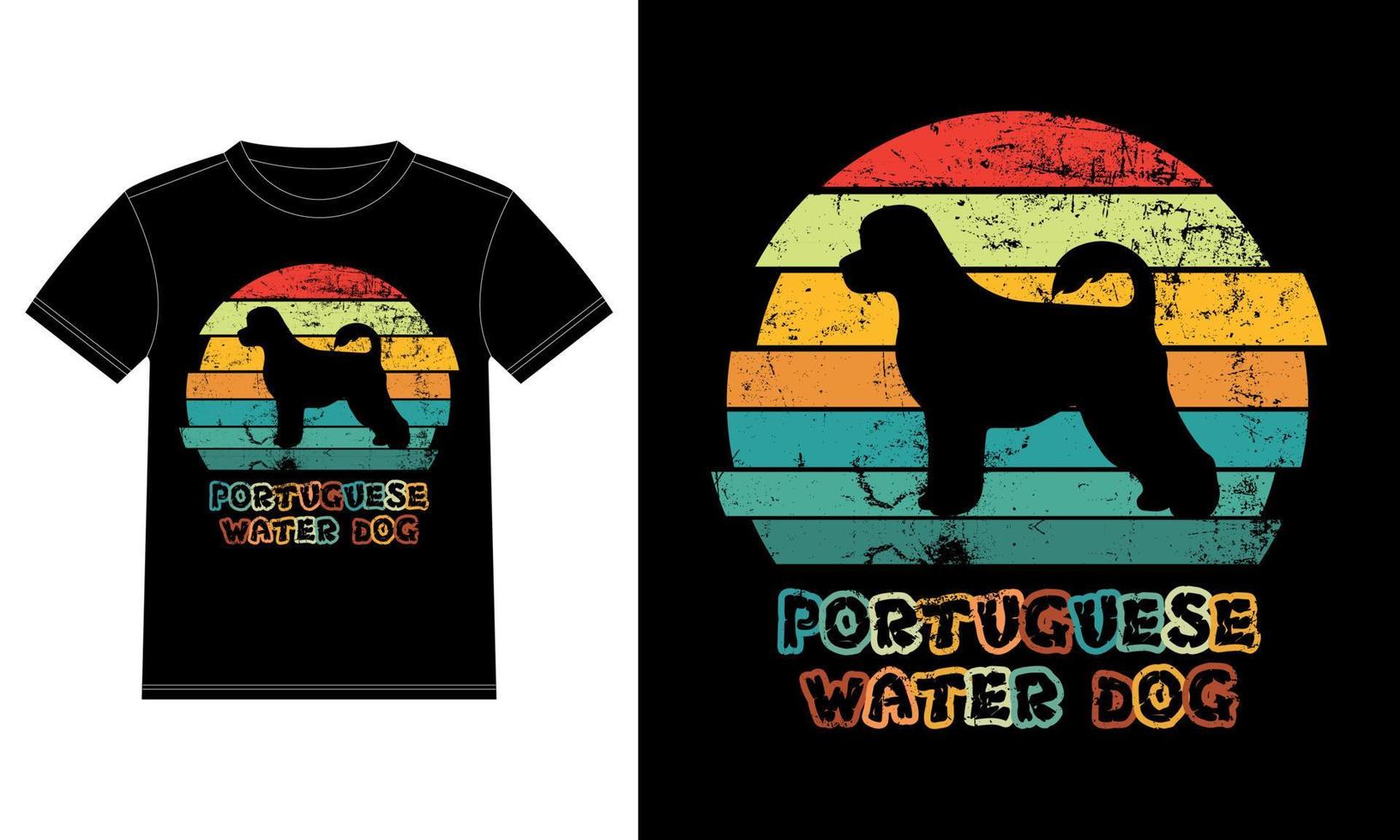 chien d'eau portugais drôle vintage rétro coucher de soleil silhouette cadeaux amoureux des chiens propriétaire de chien essentiel t-shirt vecteur