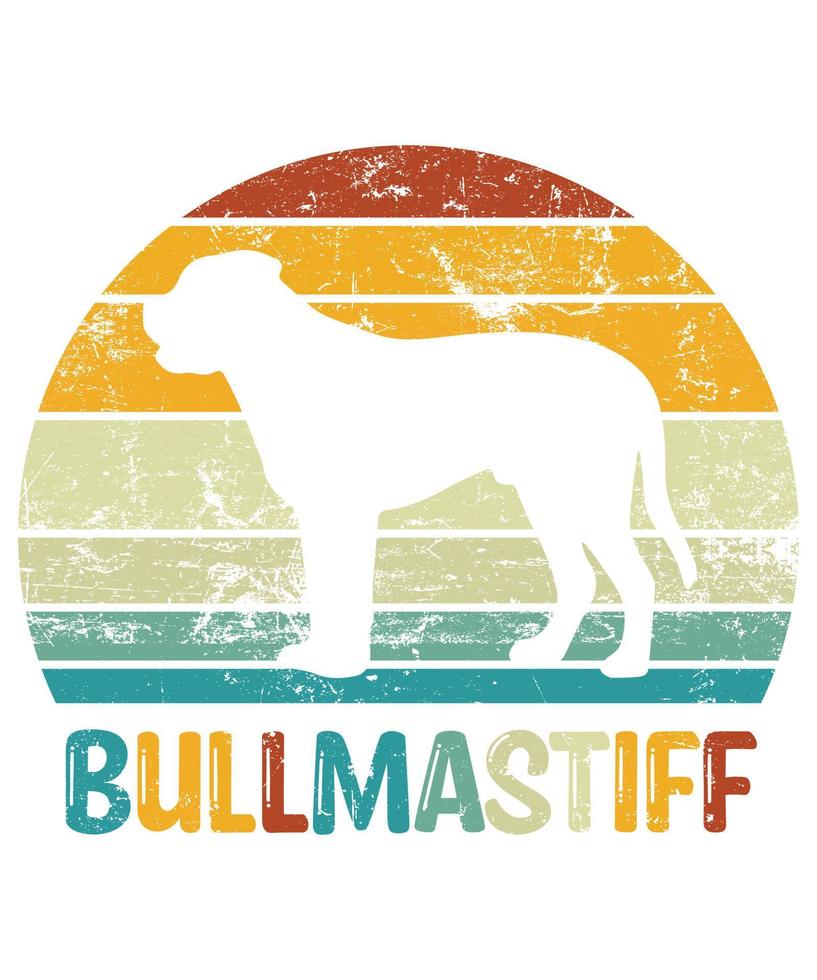 drôle bullmastiff vintage rétro coucher de soleil silhouette cadeaux amoureux des chiens propriétaire de chien essentiel t-shirt vecteur