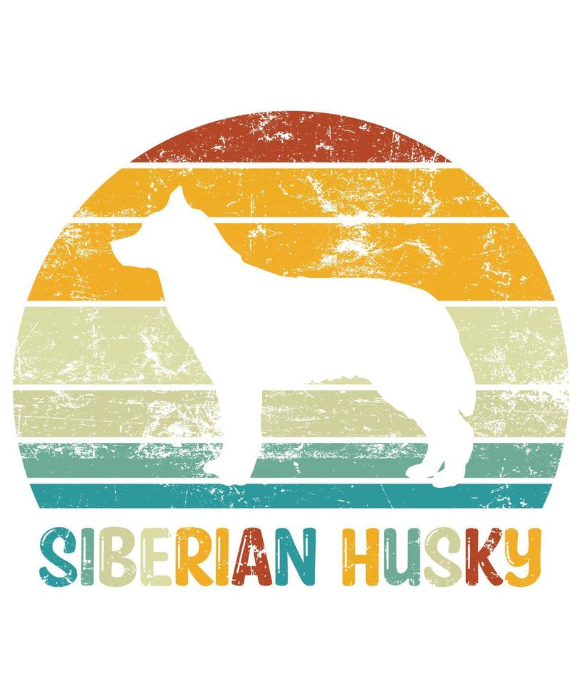 drôle husky sibérien vintage rétro coucher de soleil silhouette cadeaux amoureux des chiens propriétaire de chien essentiel t-shirt vecteur