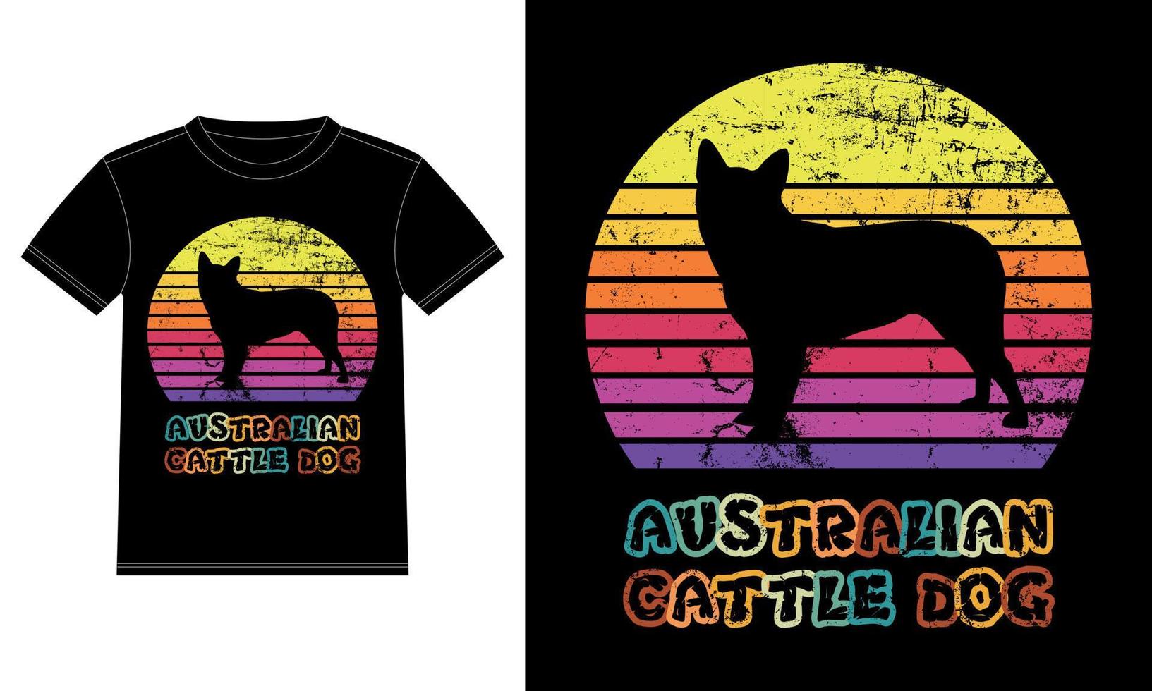 chien de bétail australien drôle vintage rétro coucher de soleil silhouette cadeaux amoureux des chiens propriétaire de chien essentiel t-shirt vecteur