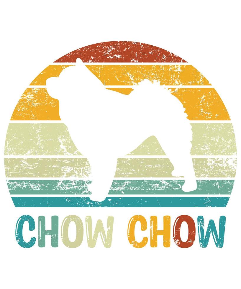 drôle chow chow vintage rétro coucher de soleil silhouette cadeaux amoureux des chiens propriétaire de chien essentiel t-shirt vecteur